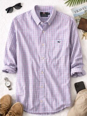 Vineyard Vines Performance Tucker Shirt XL Blue Red Plaid Button Down EUC Preppy